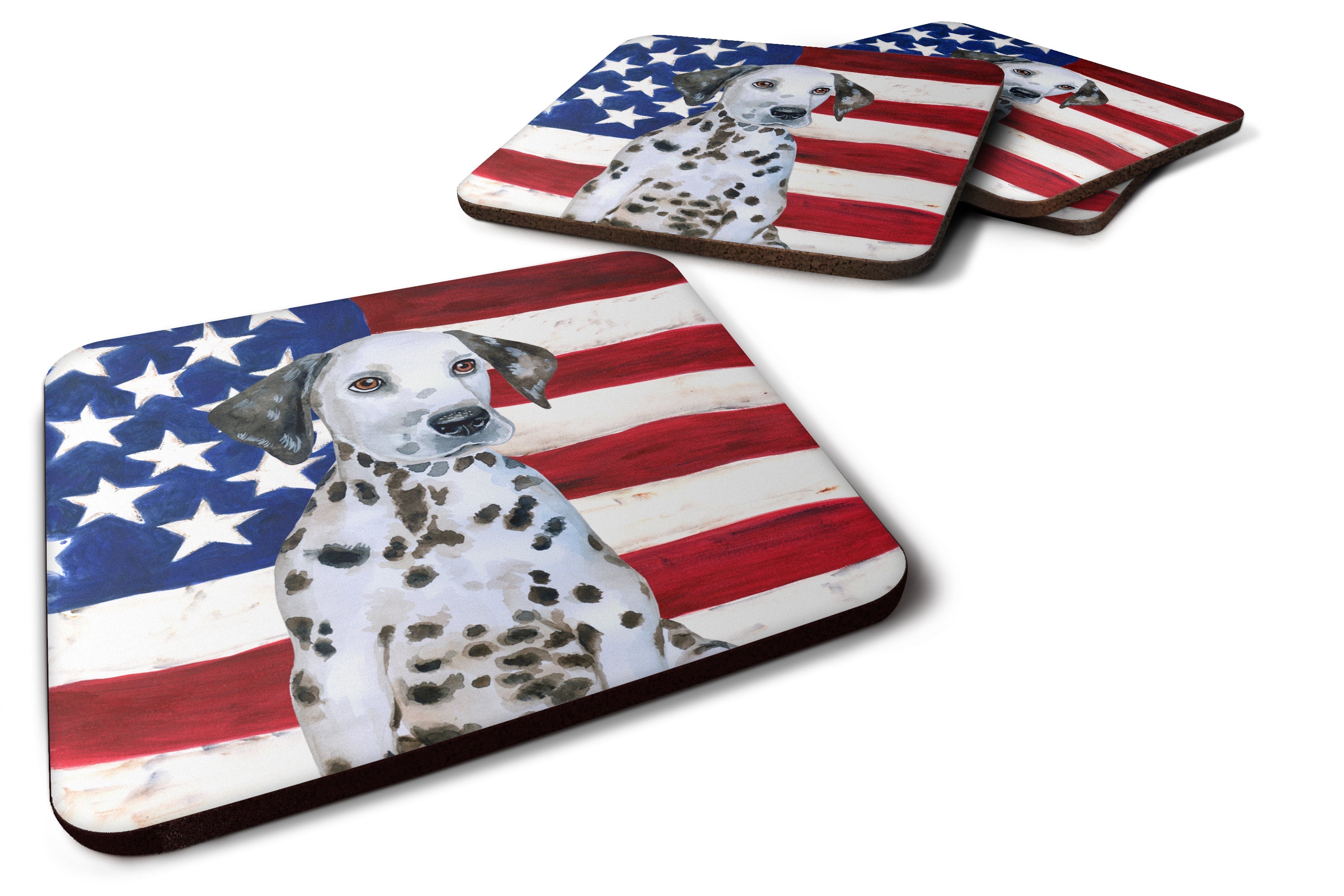 Dalmatian Puppy Patriotic Foam Coasters Set of 4 Cup Coasters for Indoor Outdoor, Tabletop Protection, Anti Slip, Mouse pad Material