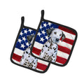 Dalmatian Puppy Patriotic Pot Holder Set of 2 Heat Resistant Quilted Hot Pads 7.5 x 7.5 Inch, Insulated Kitchen Trivets for Cooking & Baking