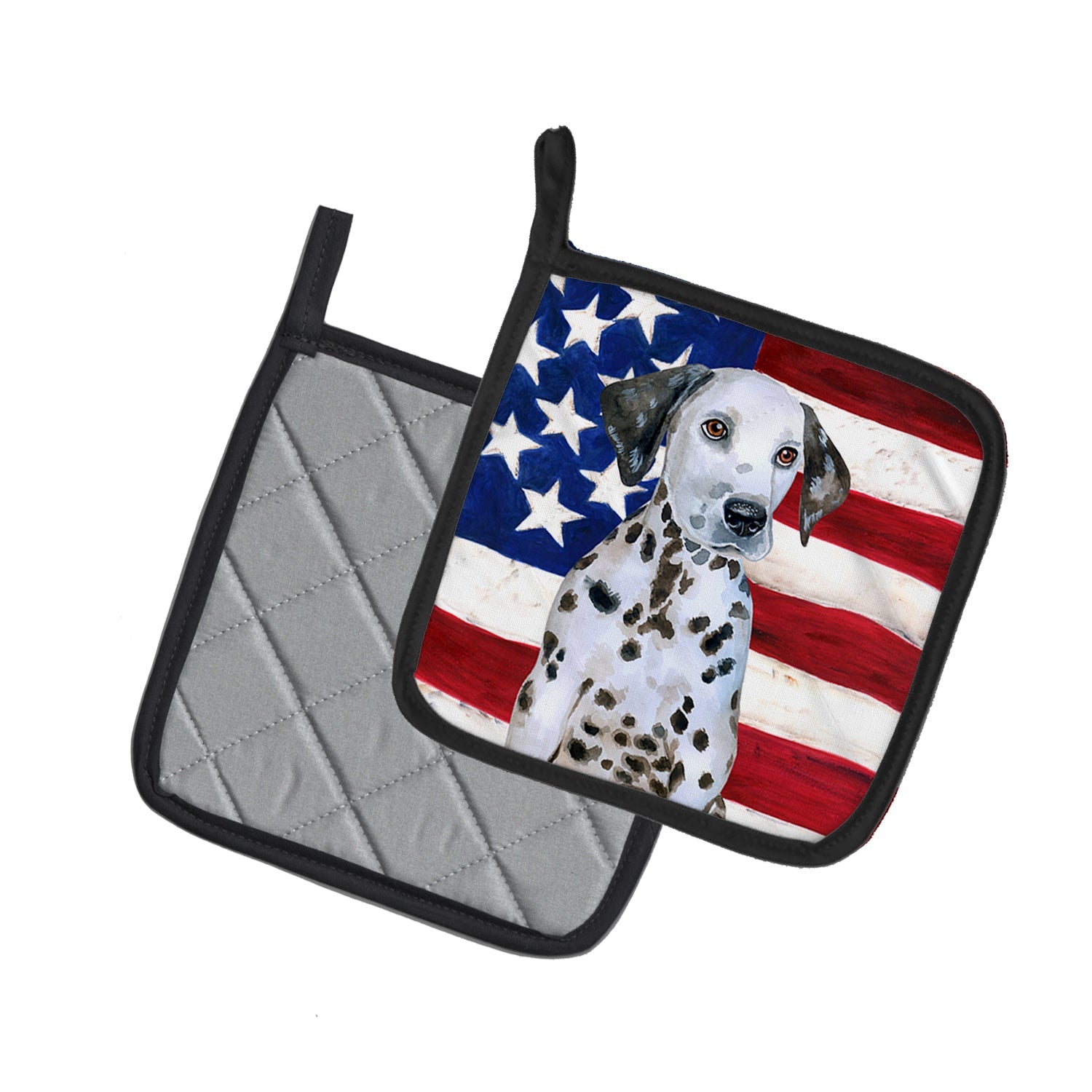 Dalmatian Puppy Patriotic Pot Holder Set of 2 Heat Resistant Quilted Hot Pads 7.5 x 7.5 Inch, Insulated Kitchen Trivets for Cooking & Baking