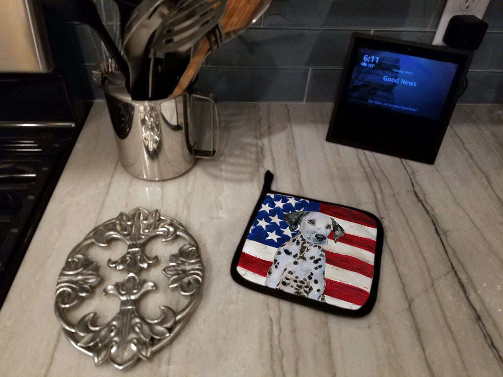 Dalmatian Puppy Patriotic Pot Holder Set of 2 Heat Resistant Quilted Hot Pads 7.5 x 7.5 Inch, Insulated Kitchen Trivets for Cooking & Baking