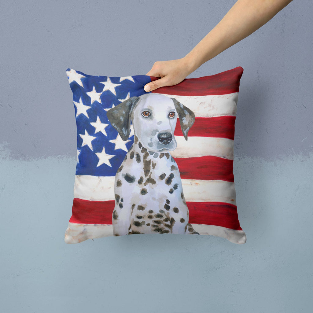 Dalmatian Puppy Patriotic Decorative Throw Pillow 14x14 Indoor Outdoor Accent Cushion, Fabric Cover with Insert for Sofa, Bed, Porch & Living Room