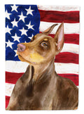 Doberman Pinscher Patriotic House Flag 28x40 Porch Sleeve Pole Decorative Outside Yard Banner Artwork Wall Hanging, Polyester
