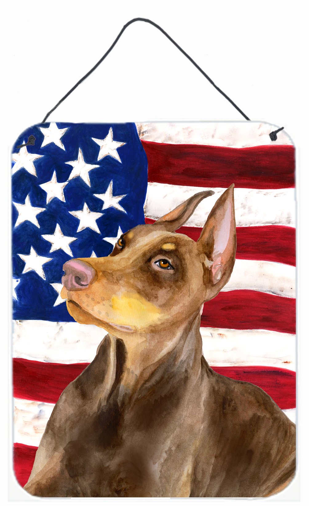 Doberman Pinscher Patriotic Wall or Door Hanging Prints Aluminum Metal Sign Kitchen Wall Bar Bathroom Plaque Home Decor Front Door Plaque, 12x16, Multicolor