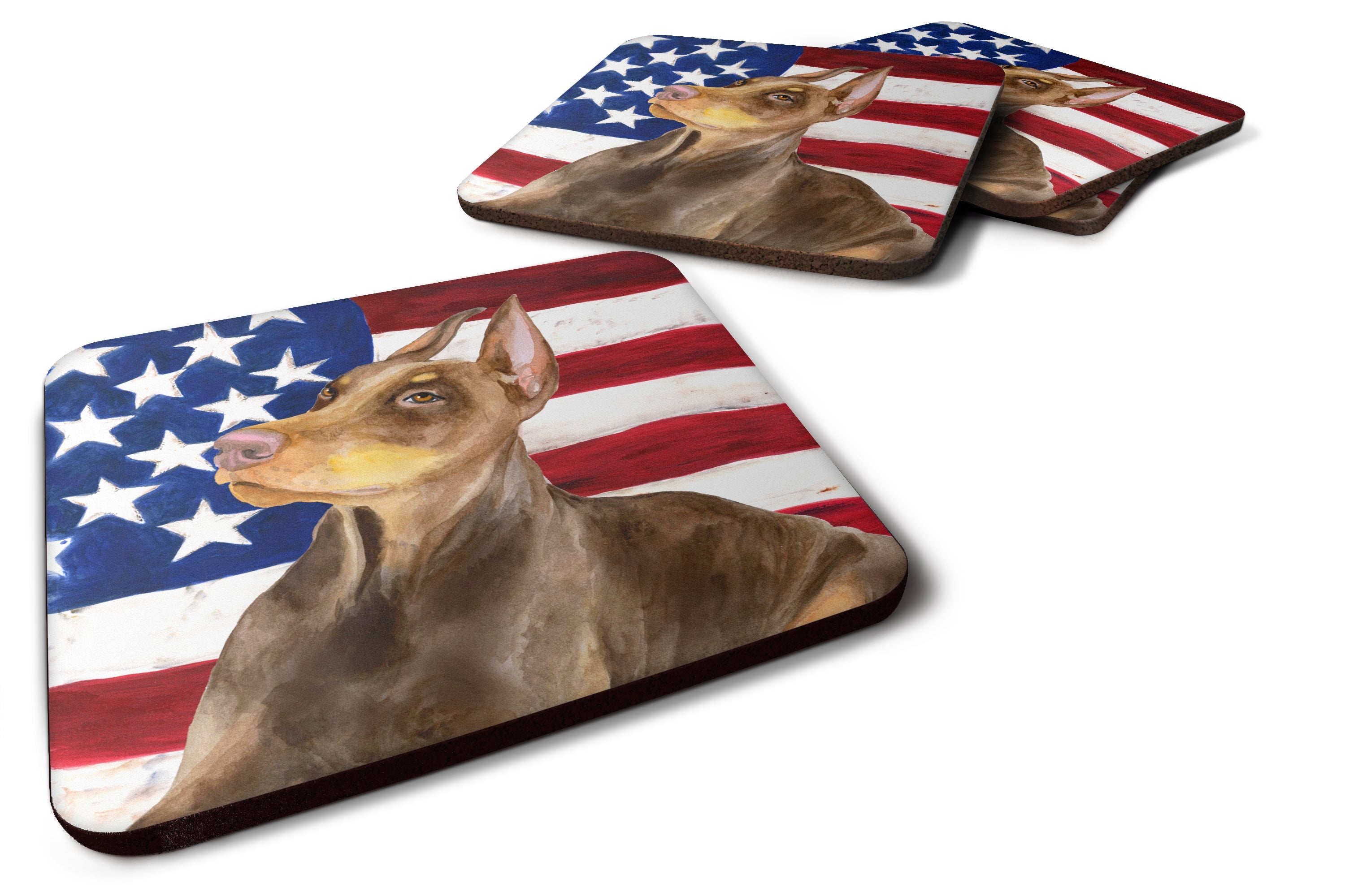 Doberman Pinscher Patriotic Foam Coasters Set of 4 Cup Coasters for Indoor Outdoor, Tabletop Protection, Anti Slip, Mouse pad Material