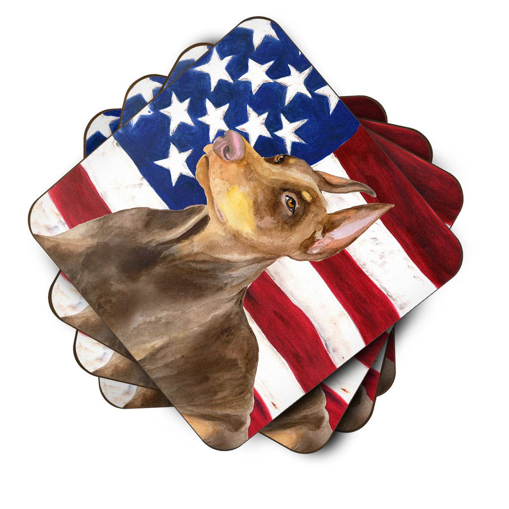 Doberman Pinscher Patriotic Foam Coasters Set of 4 Cup Coasters for Indoor Outdoor, Tabletop Protection, Anti Slip, Mouse pad Material
