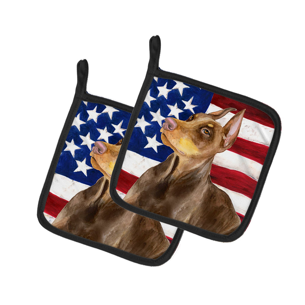 Doberman Pinscher Patriotic Pot Holder Set of 2 Heat Resistant Quilted Hot Pads 7.5 x 7.5 Inch, Insulated Kitchen Trivets for Cooking & Baking