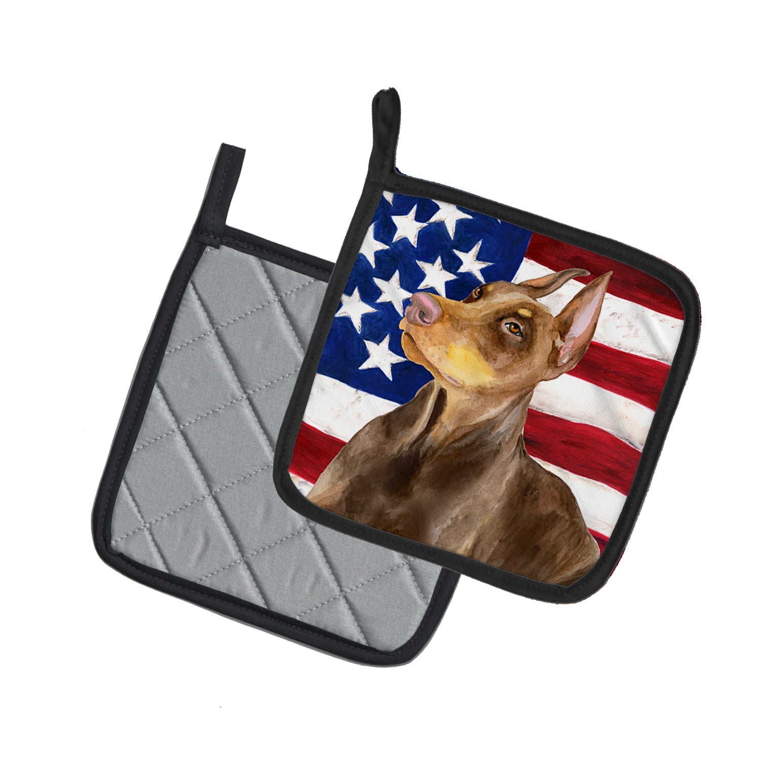 Doberman Pinscher Patriotic Pot Holder Set of 2 Heat Resistant Quilted Hot Pads 7.5 x 7.5 Inch, Insulated Kitchen Trivets for Cooking & Baking