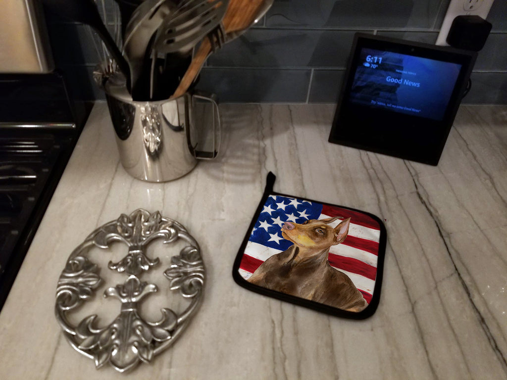 Doberman Pinscher Patriotic Pot Holder Set of 2 Heat Resistant Quilted Hot Pads 7.5 x 7.5 Inch, Insulated Kitchen Trivets for Cooking & Baking