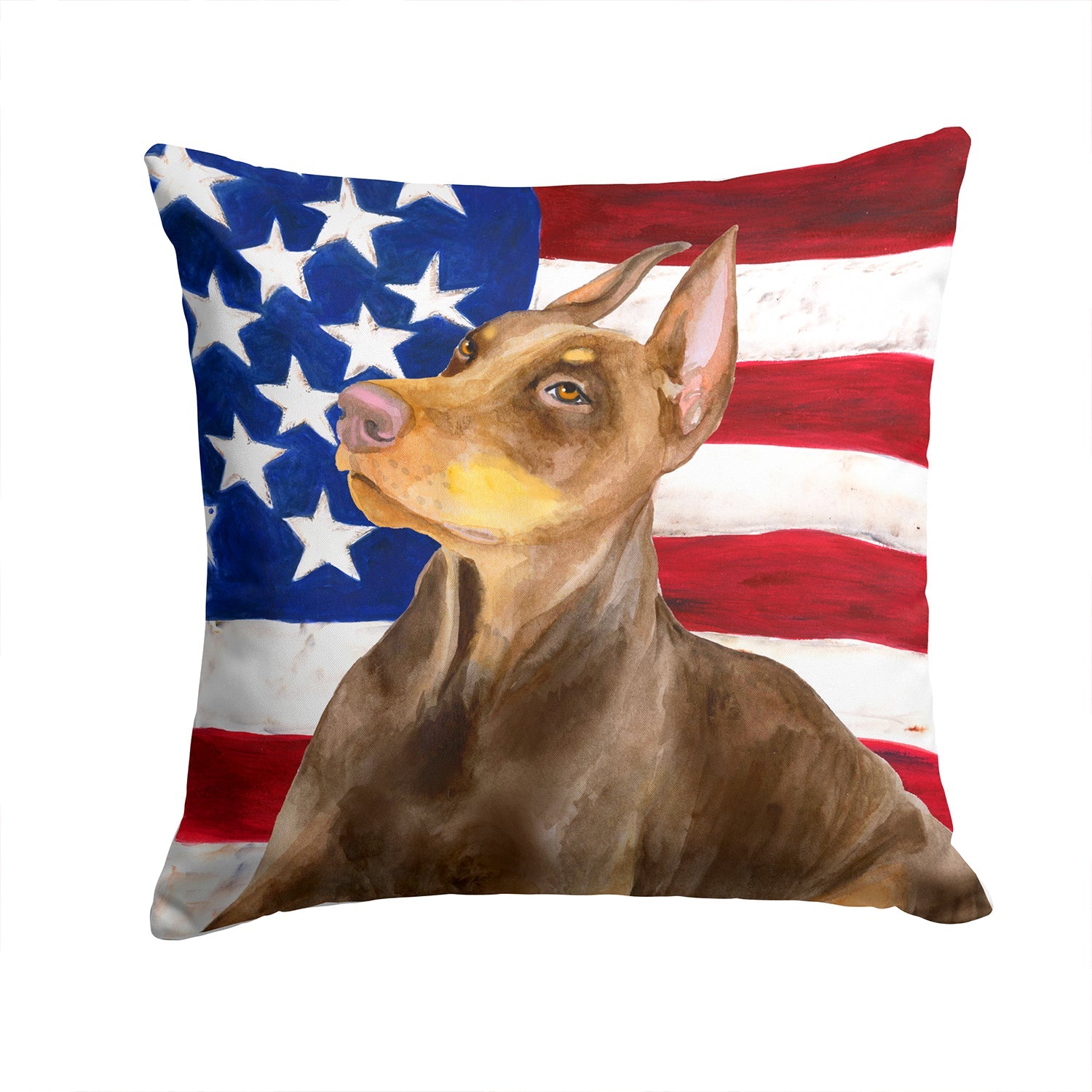 Doberman Pinscher Patriotic Decorative Throw Pillow 14x14 Indoor Outdoor Accent Cushion, Fabric Cover with Insert for Sofa, Bed, Porch & Living Room