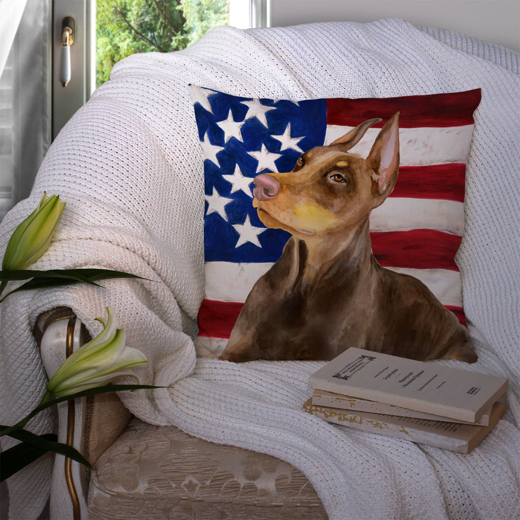Doberman Pinscher Patriotic Decorative Throw Pillow 14x14 Indoor Outdoor Accent Cushion, Fabric Cover with Insert for Sofa, Bed, Porch & Living Room