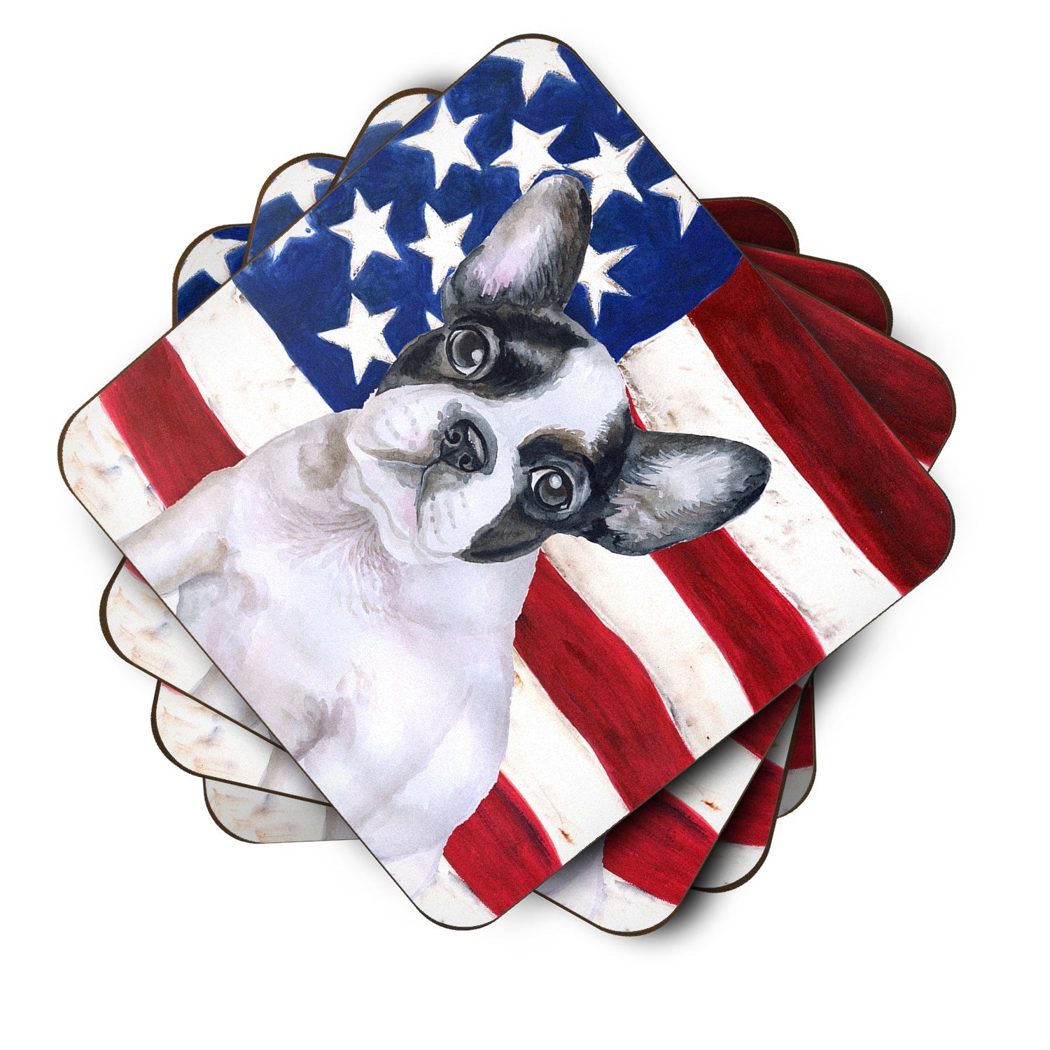 French Bulldog Black White Patriotic Foam Coasters Set of 4 Cup Coasters for Indoor Outdoor, Tabletop Protection, Anti Slip, Mouse pad Material