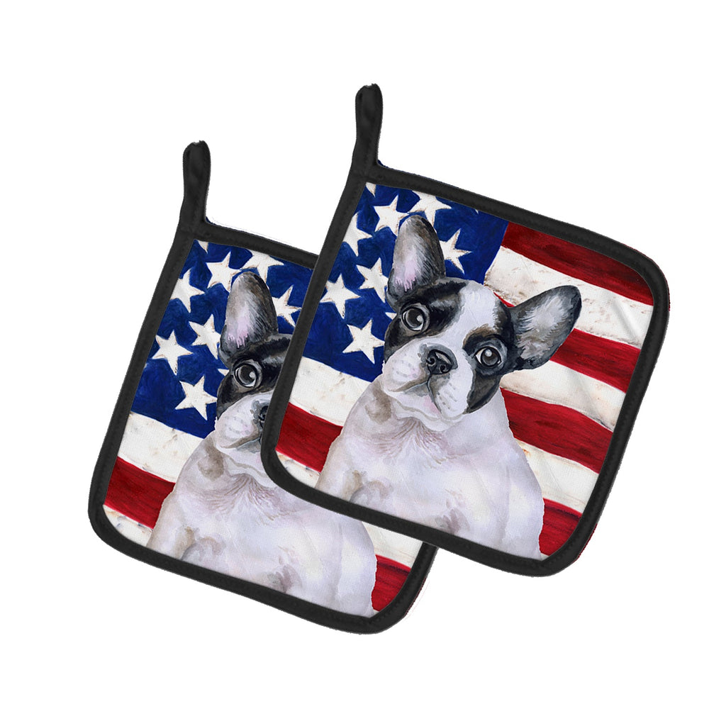 French Bulldog Black White Patriotic Pot Holder Set of 2 Heat Resistant Quilted Hot Pads 7.5 x 7.5 Inch, Insulated Kitchen Trivets for Cooking & Baking
