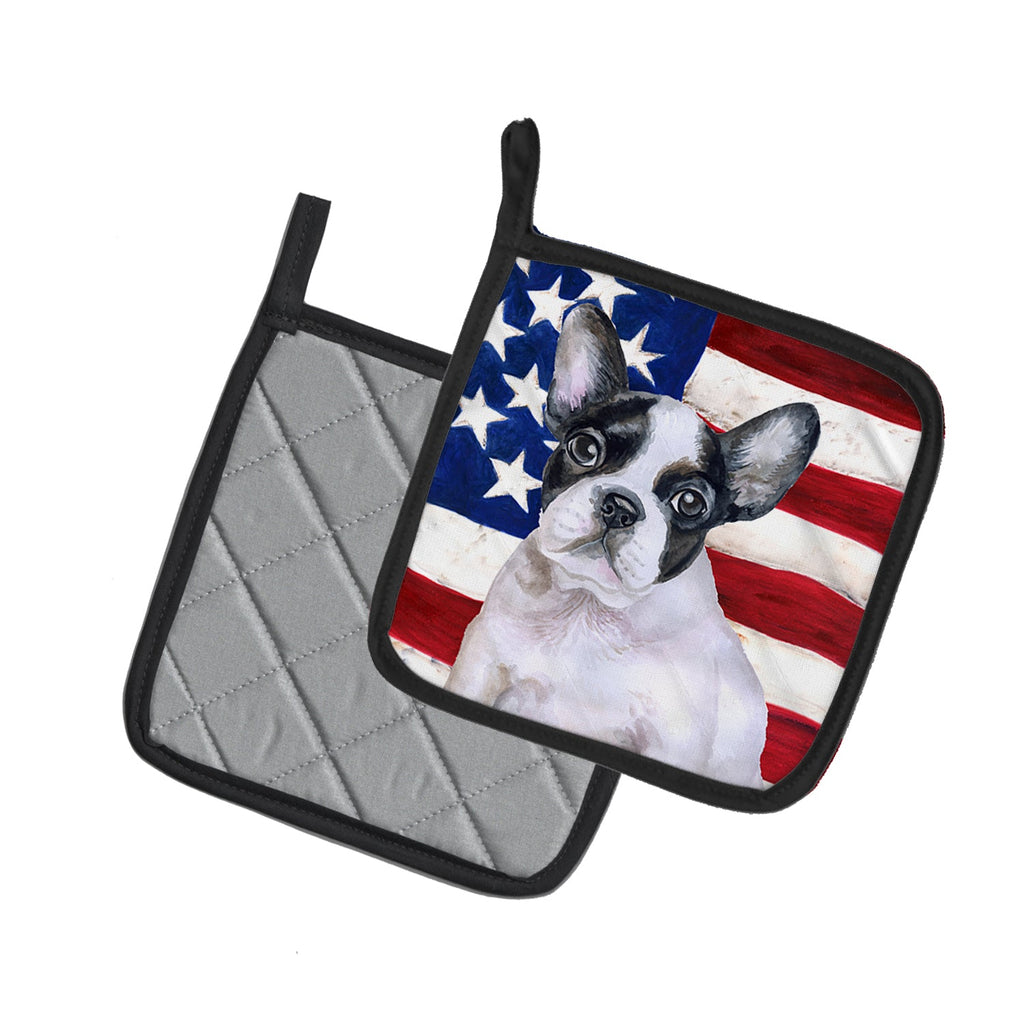 French Bulldog Black White Patriotic Pot Holder Set of 2 Heat Resistant Quilted Hot Pads 7.5 x 7.5 Inch, Insulated Kitchen Trivets for Cooking & Baking