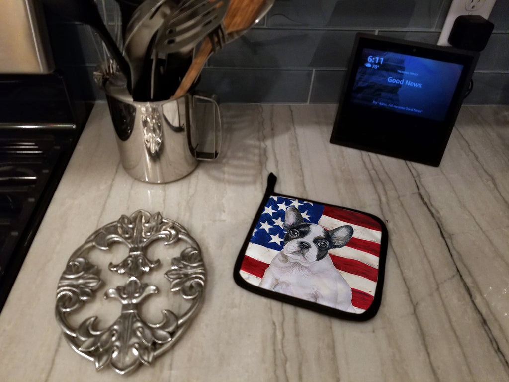 French Bulldog Black White Patriotic Pot Holder Set of 2 Heat Resistant Quilted Hot Pads 7.5 x 7.5 Inch, Insulated Kitchen Trivets for Cooking & Baking