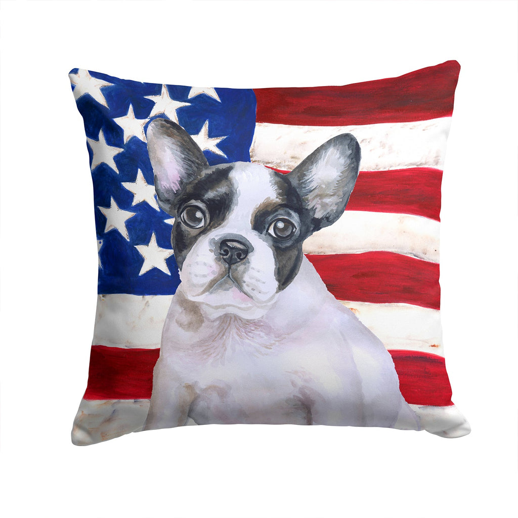 French Bulldog Black White Patriotic Decorative Throw Pillow 14x14 Indoor Outdoor Accent Cushion, Fabric Cover with Insert for Sofa, Bed, Porch & Living Room