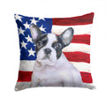 French Bulldog Black White Patriotic Decorative Throw Pillow 14x14 Indoor Outdoor Accent Cushion, Fabric Cover with Insert for Sofa, Bed, Porch & Living Room