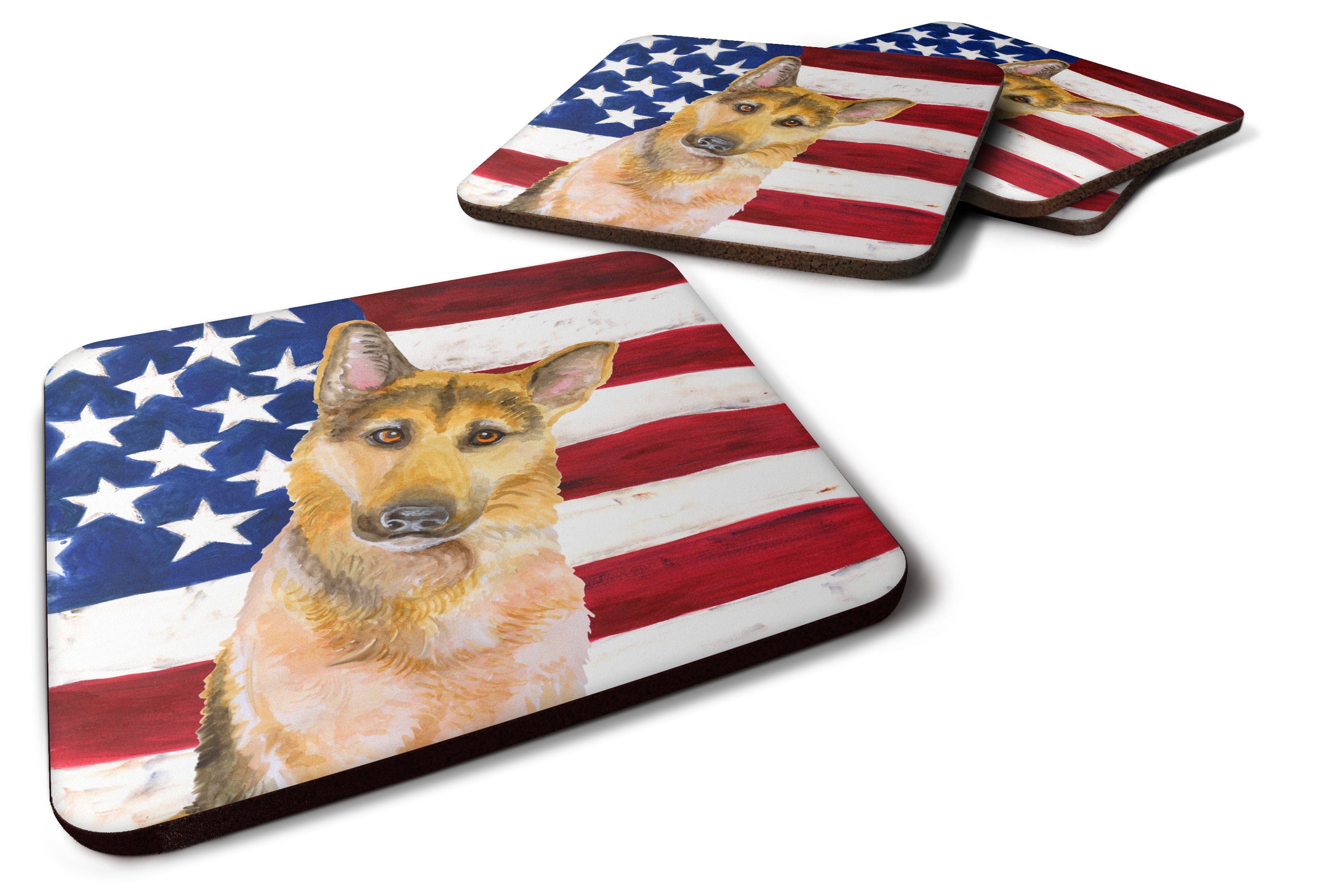 German Shepherd #2 Patriotic Foam Coasters Set of 4 Cup Coasters for Indoor Outdoor, Tabletop Protection, Anti Slip, Mouse pad Material