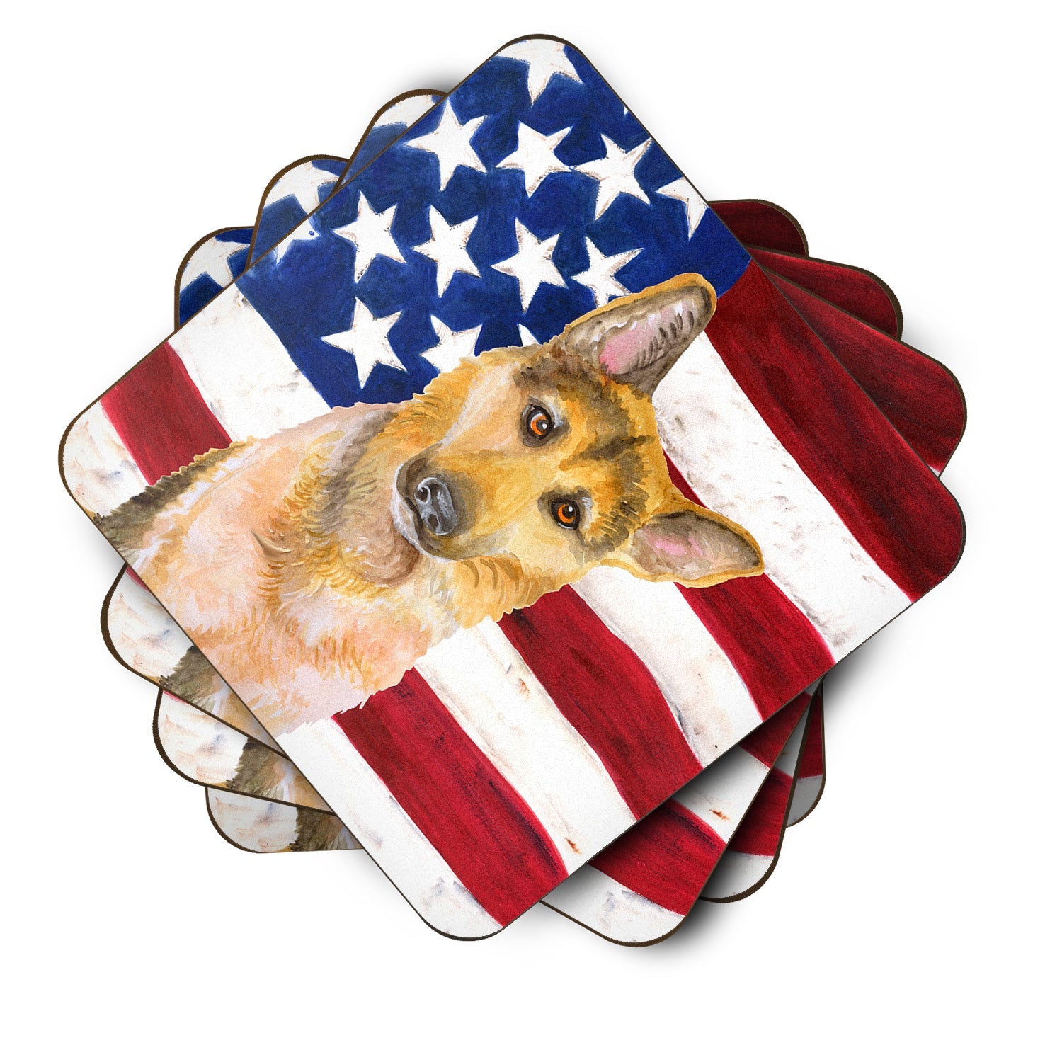 German Shepherd #2 Patriotic Foam Coasters Set of 4 Cup Coasters for Indoor Outdoor, Tabletop Protection, Anti Slip, Mouse pad Material