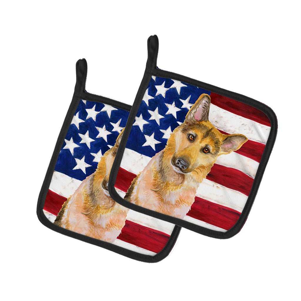 German Shepherd #2 Patriotic Pot Holder Set of 2 Heat Resistant Quilted Hot Pads 7.5 x 7.5 Inch, Insulated Kitchen Trivets for Cooking & Baking