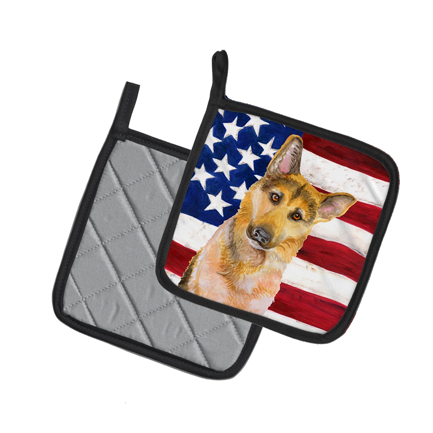 German Shepherd #2 Patriotic Pot Holder Set of 2 Heat Resistant Quilted Hot Pads 7.5 x 7.5 Inch, Insulated Kitchen Trivets for Cooking & Baking