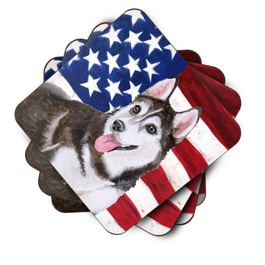 Siberian Husky #2 Patriotic Foam Coasters Set of 4 Cup Coasters for Indoor Outdoor, Tabletop Protection, Anti Slip, Mouse pad Material