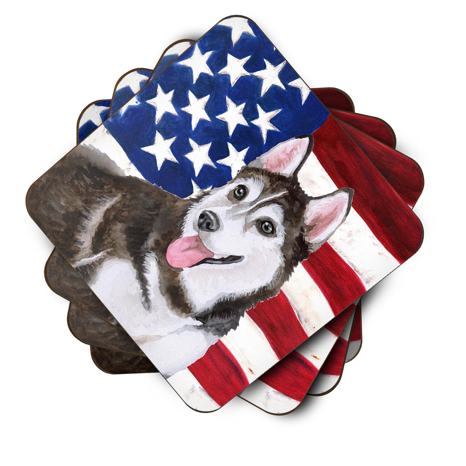 Siberian Husky #2 Patriotic Foam Coasters Set of 4 Cup Coasters for Indoor Outdoor, Tabletop Protection, Anti Slip, Mouse pad Material