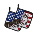 Siberian Husky #2 Patriotic Pot Holder Set of 2 Heat Resistant Quilted Hot Pads 7.5 x 7.5 Inch, Insulated Kitchen Trivets for Cooking & Baking