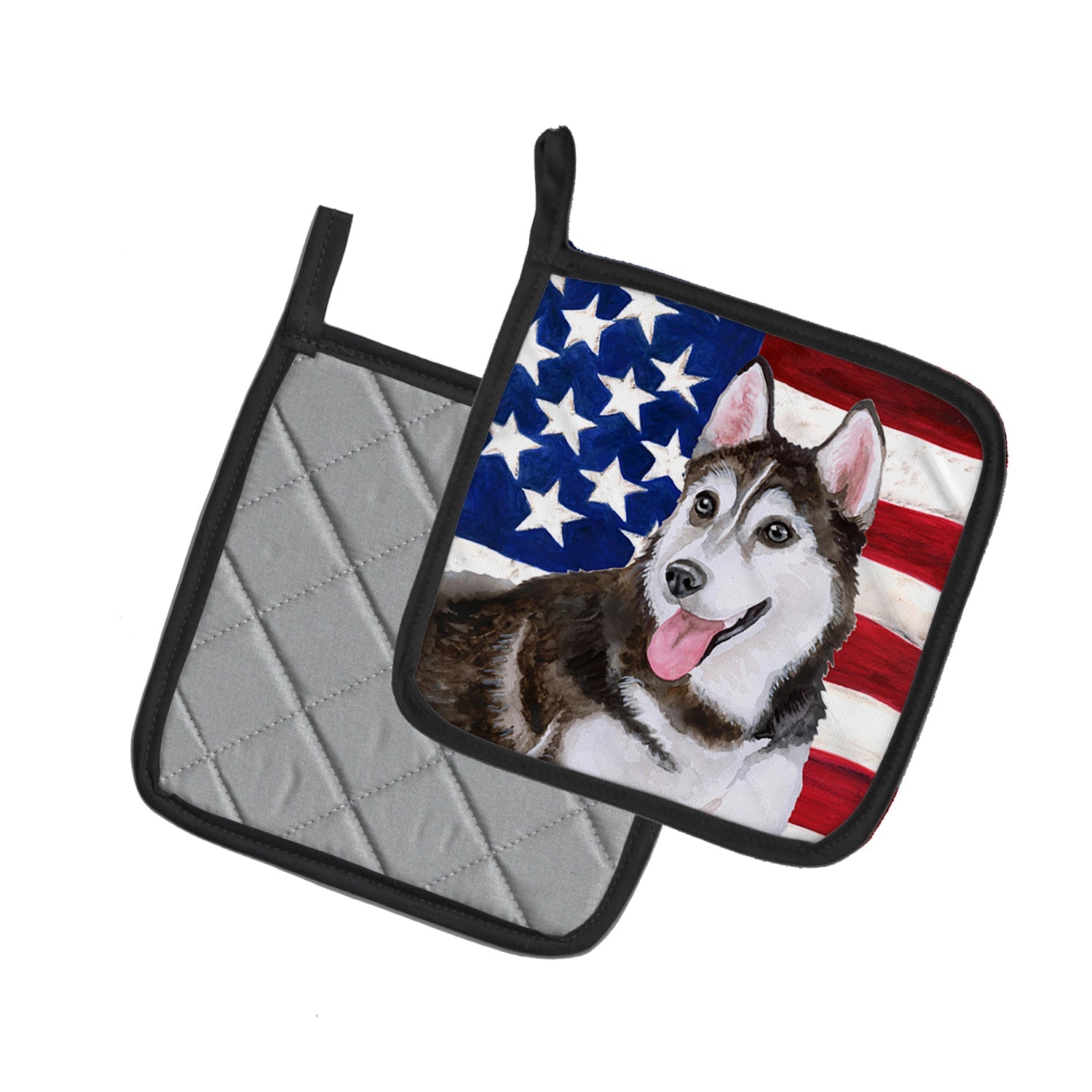 Siberian Husky #2 Patriotic Pot Holder Set of 2 Heat Resistant Quilted Hot Pads 7.5 x 7.5 Inch, Insulated Kitchen Trivets for Cooking & Baking