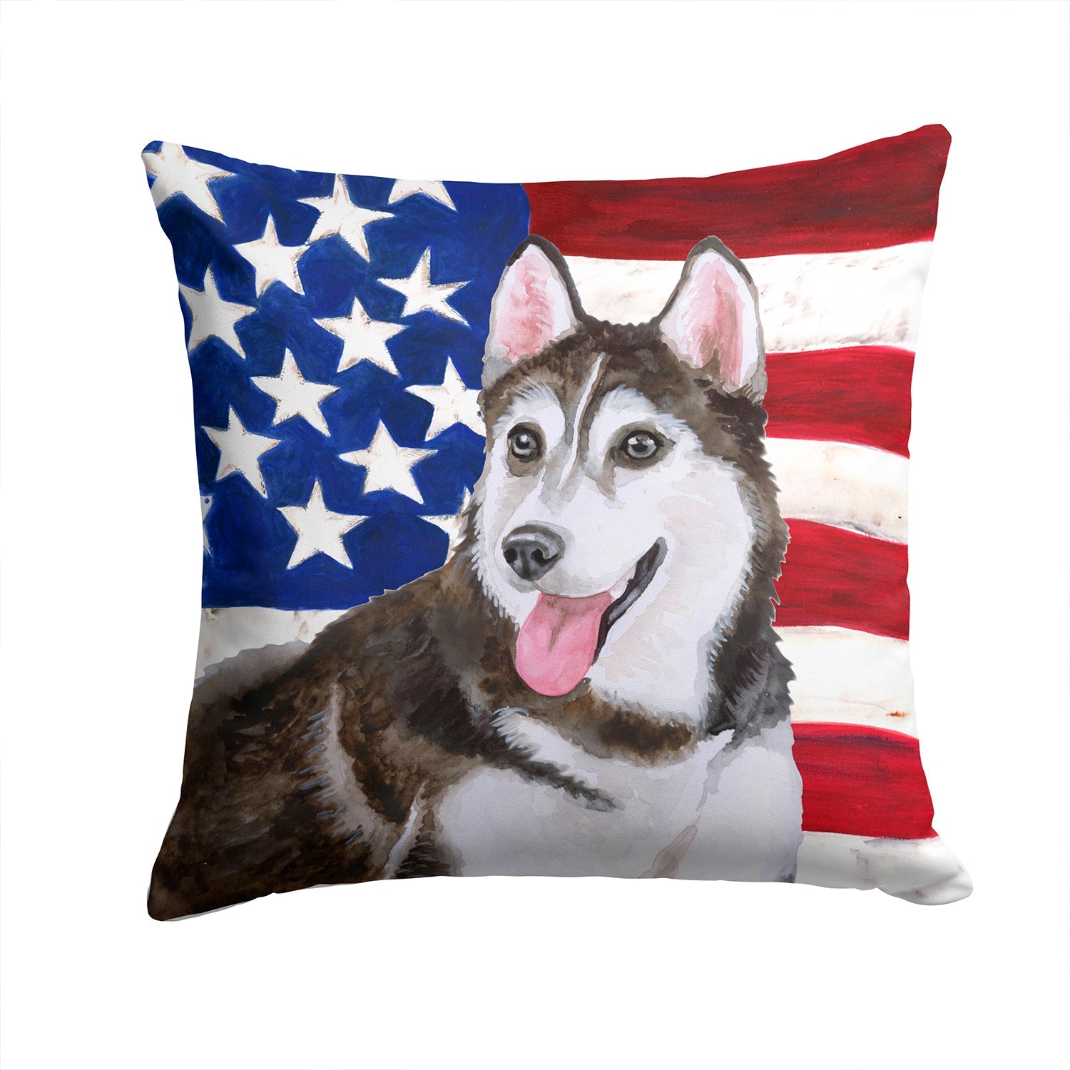 Siberian Husky #2 Patriotic Decorative Throw Pillow 14x14 Indoor Outdoor Accent Cushion, Fabric Cover with Insert for Sofa, Bed, Porch & Living Room