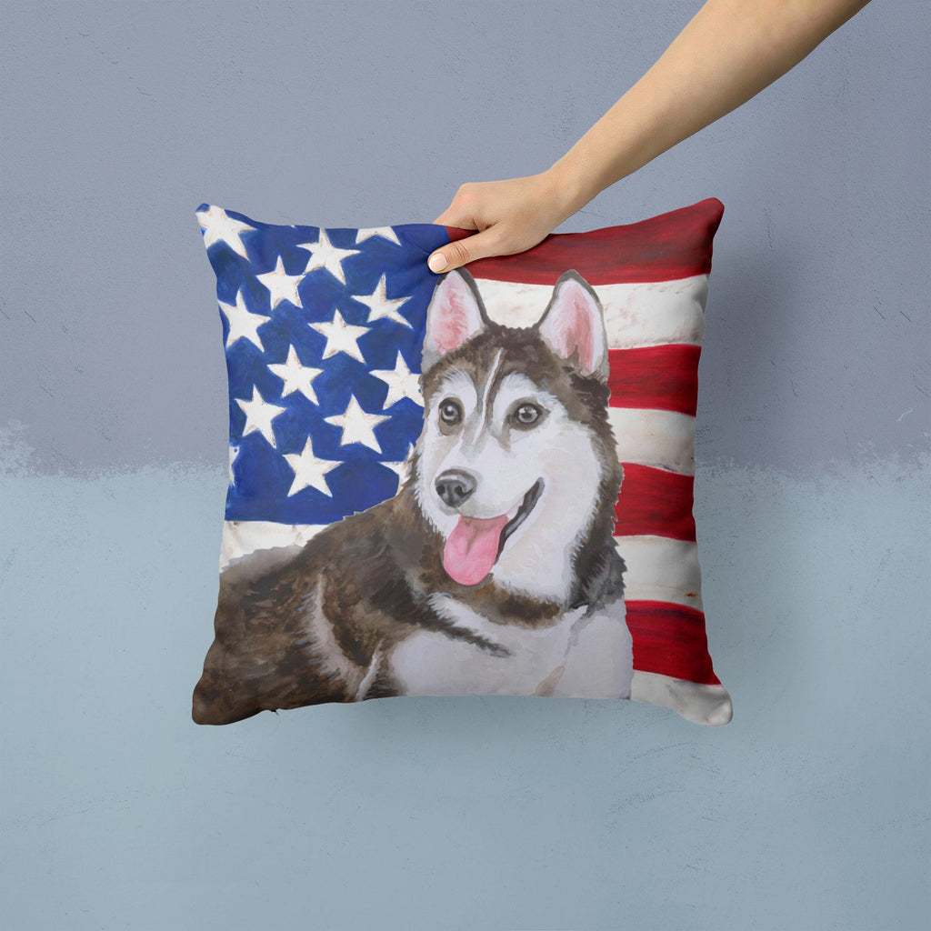 Siberian Husky #2 Patriotic Decorative Throw Pillow 14x14 Indoor Outdoor Accent Cushion, Fabric Cover with Insert for Sofa, Bed, Porch & Living Room