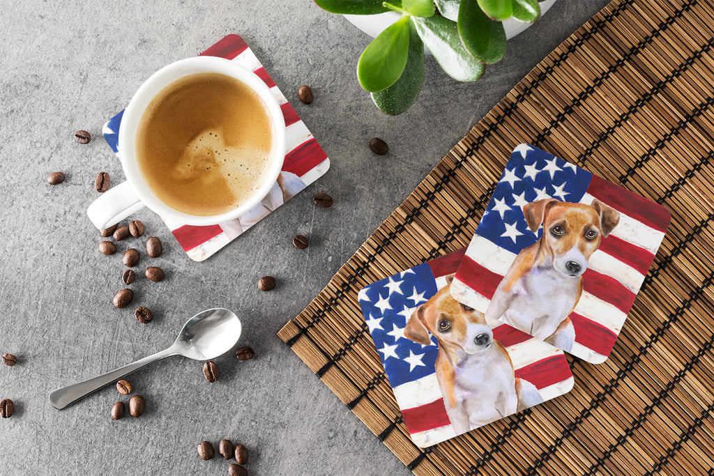 Jack Russell Terrier #2 Patriotic Foam Coasters Set of 4 Cup Coasters for Indoor Outdoor, Tabletop Protection, Anti Slip, Mouse pad Material