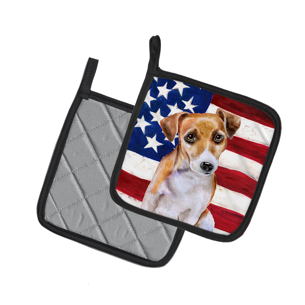 Jack Russell Terrier #2 Patriotic Pot Holder Set of 2 Heat Resistant Quilted Hot Pads 7.5 x 7.5 Inch, Insulated Kitchen Trivets for Cooking & Baking