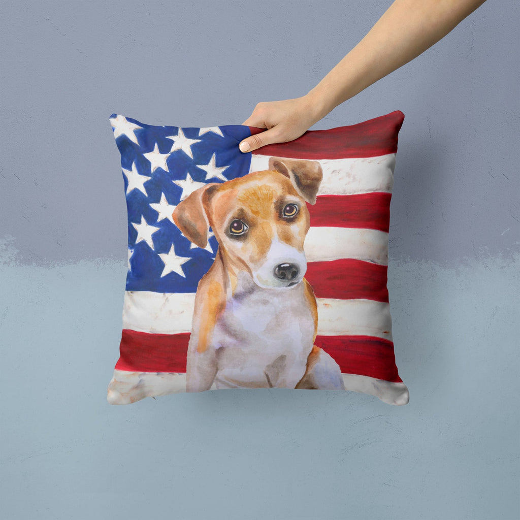 Jack Russell Terrier #2 Patriotic Decorative Throw Pillow 14x14 Indoor Outdoor Accent Cushion, Fabric Cover with Insert for Sofa, Bed, Porch & Living Room