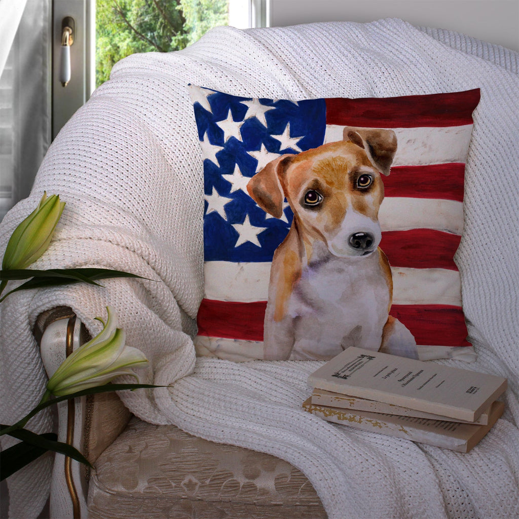 Jack Russell Terrier #2 Patriotic Decorative Throw Pillow 14x14 Indoor Outdoor Accent Cushion, Fabric Cover with Insert for Sofa, Bed, Porch & Living Room