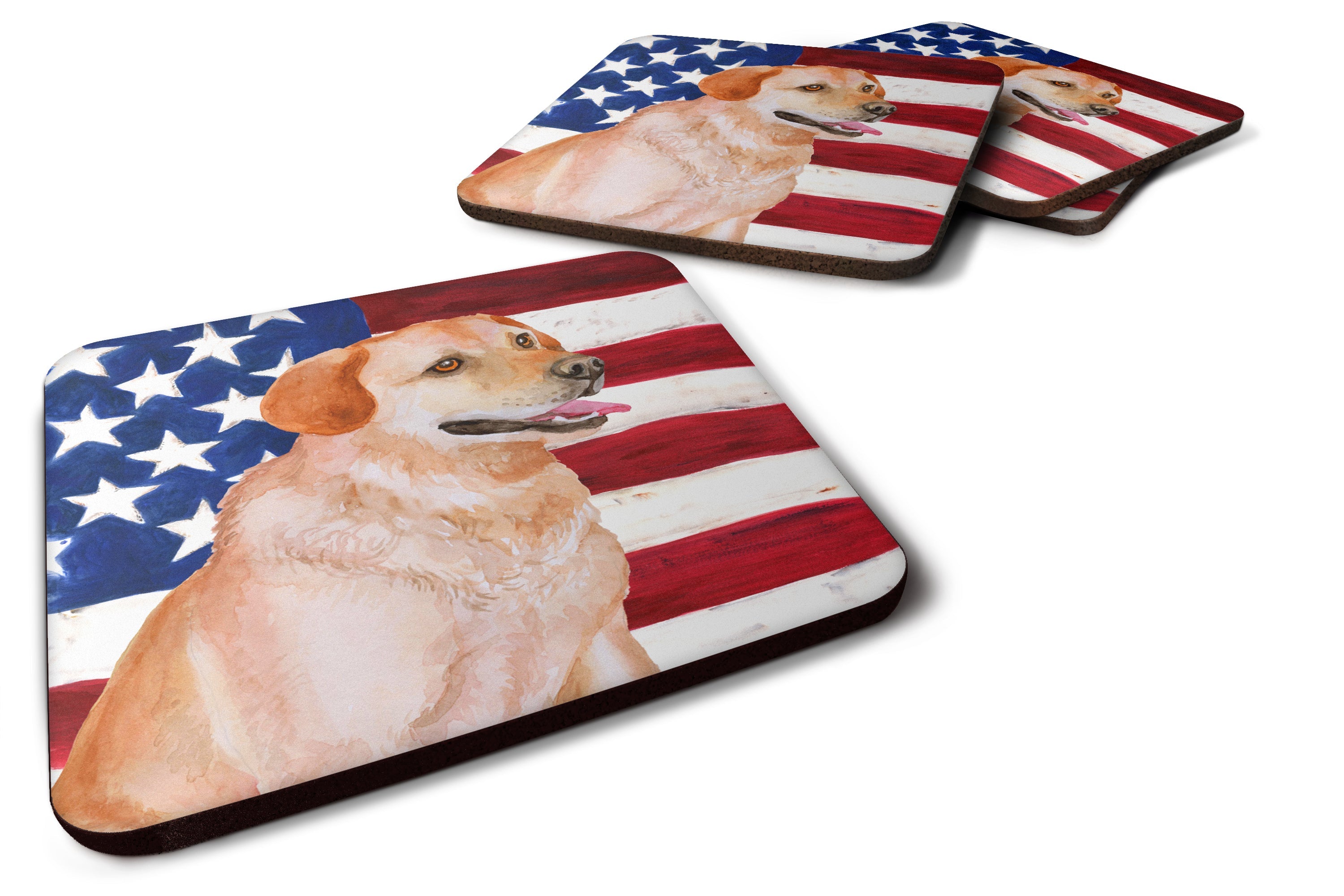 Labrador Retriever Patriotic Foam Coasters Set of 4 Cup Coasters for Indoor Outdoor, Tabletop Protection, Anti Slip, Mouse pad Material