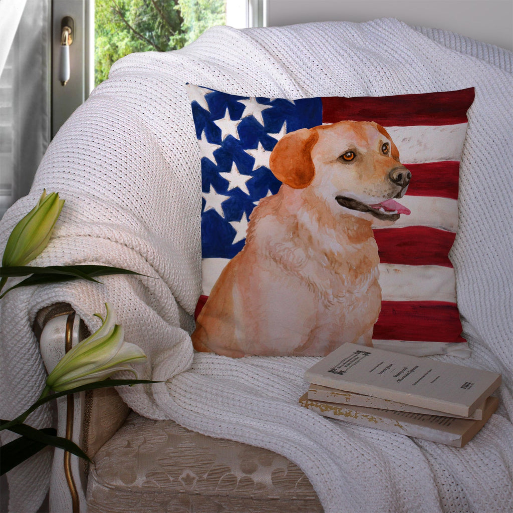 Labrador Retriever Patriotic Decorative Throw Pillow 14x14 Indoor Outdoor Accent Cushion, Fabric Cover with Insert for Sofa, Bed, Porch & Living Room