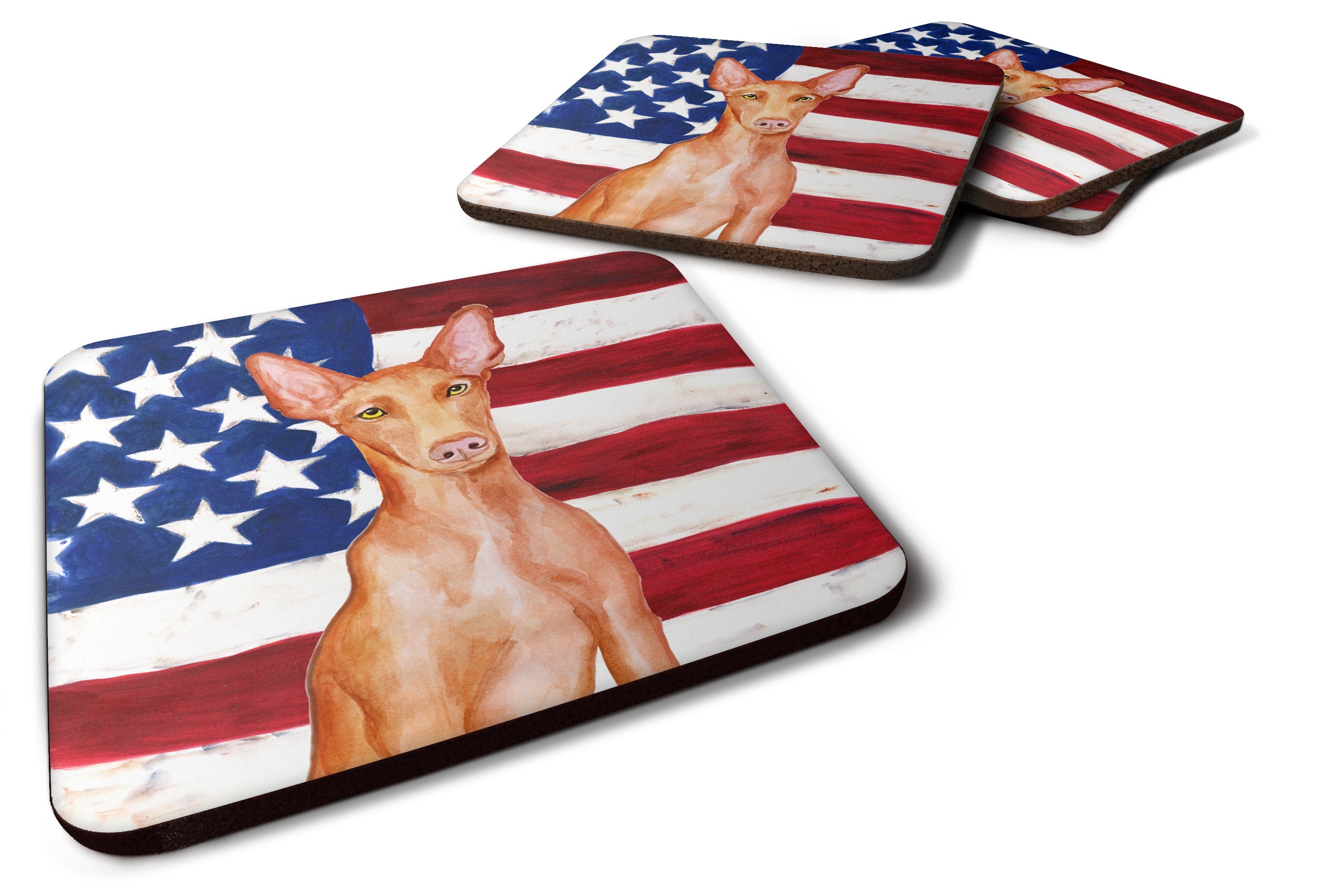 Pharaoh Hound Patriotic Foam Coasters Set of 4 Cup Coasters for Indoor Outdoor, Tabletop Protection, Anti Slip, Mouse pad Material