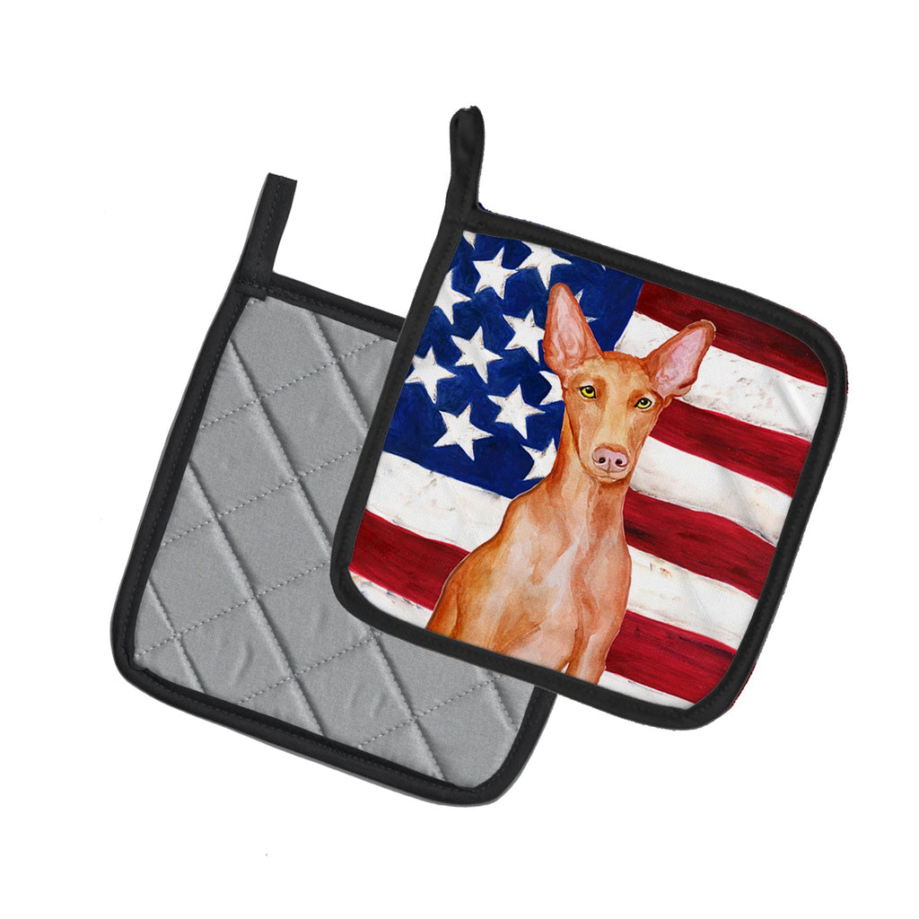 Pharaoh Hound Patriotic Pot Holder Set of 2 Heat Resistant Quilted Hot Pads 7.5 x 7.5 Inch, Insulated Kitchen Trivets for Cooking & Baking