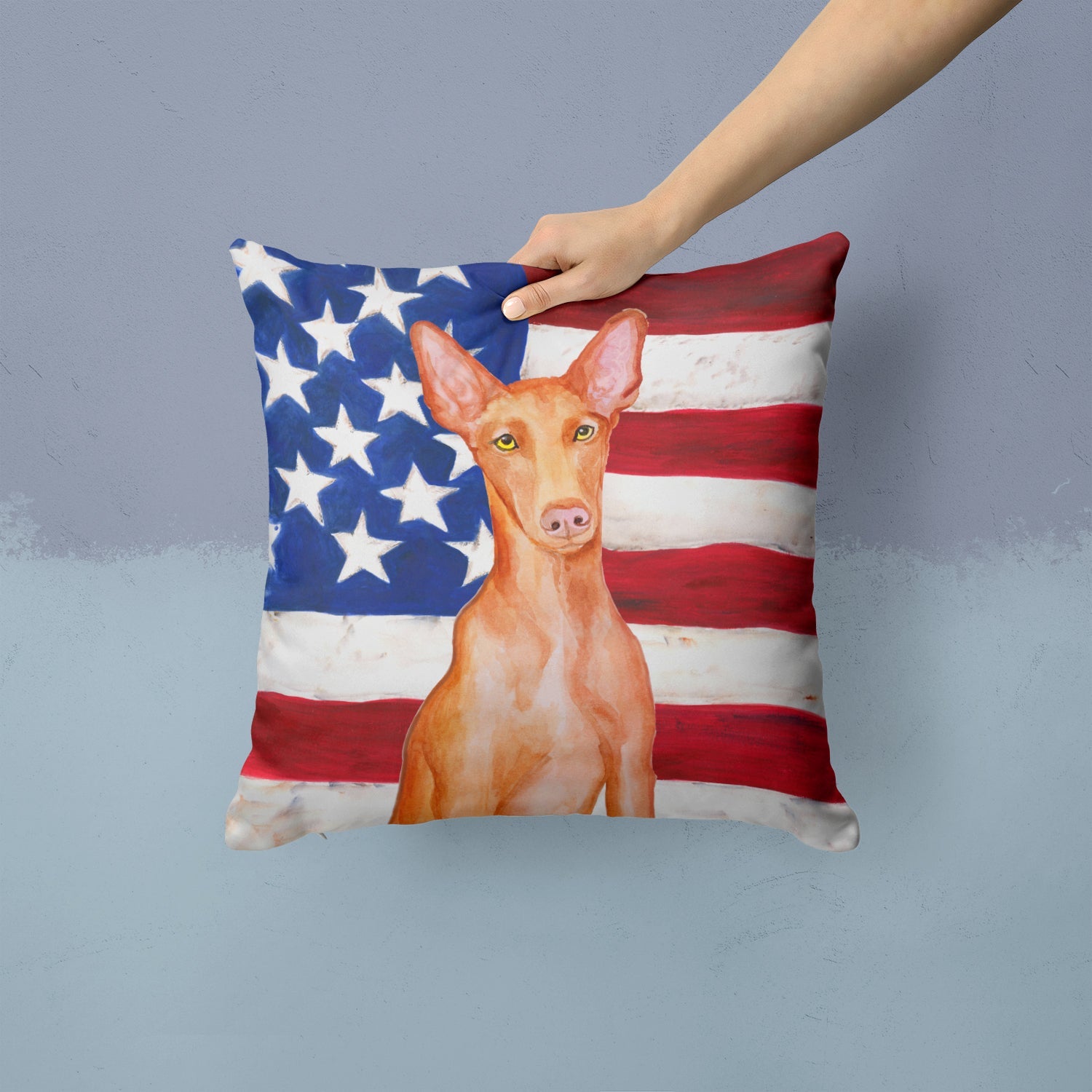 Pharaoh Hound Patriotic Decorative Throw Pillow 14x14 Indoor Outdoor Accent Cushion, Fabric Cover with Insert for Sofa, Bed, Porch & Living Room