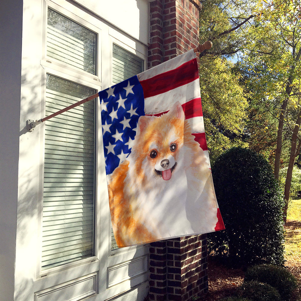 Pomeranian #2 Patriotic House Flag 28x40 Porch Sleeve Pole Decorative Outside Yard Banner Artwork Wall Hanging, Polyester