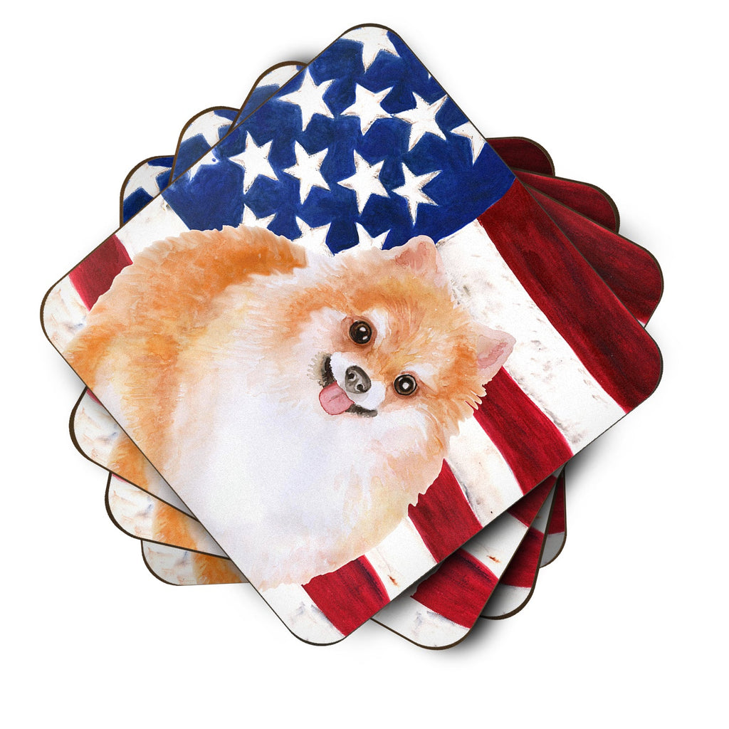 Pomeranian #2 Patriotic Foam Coasters Set of 4 Cup Coasters for Indoor Outdoor, Tabletop Protection, Anti Slip, Mouse pad Material