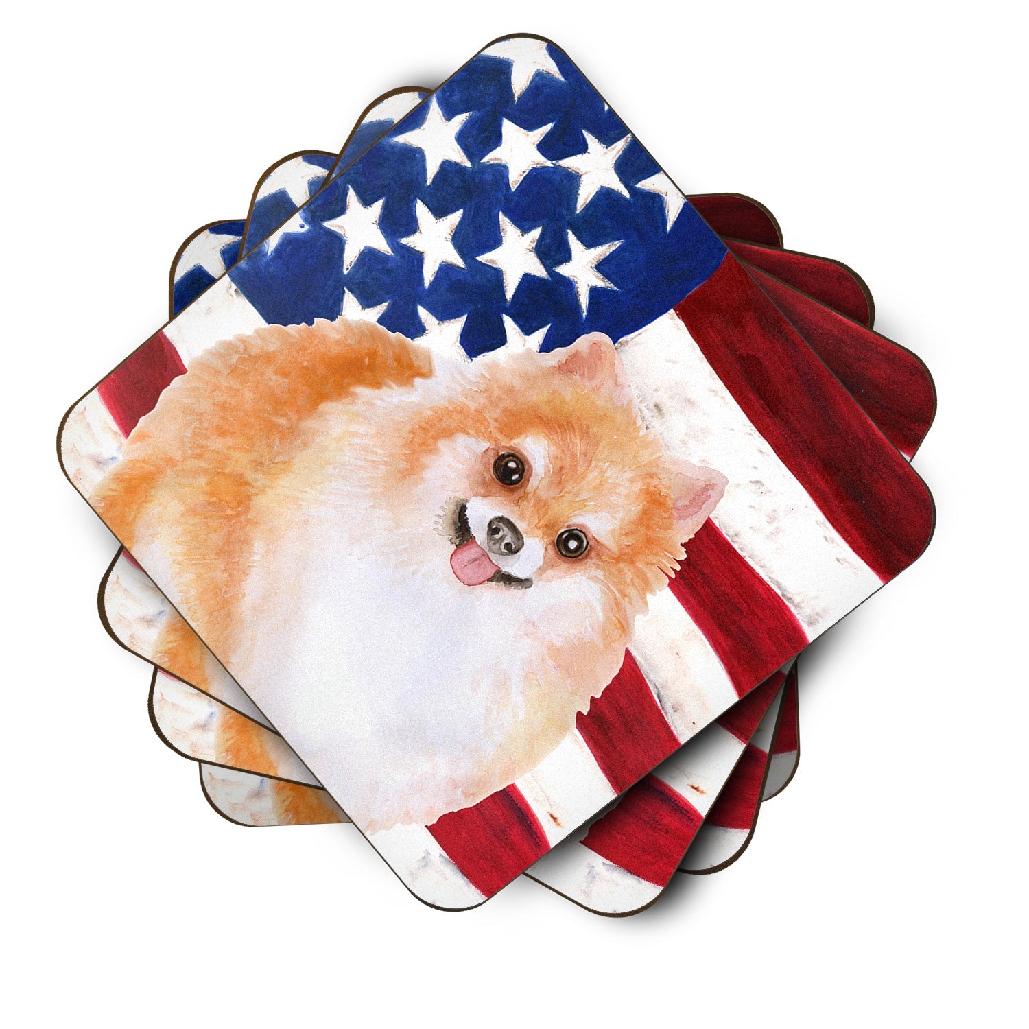 Pomeranian #2 Patriotic Foam Coasters Set of 4 Cup Coasters for Indoor Outdoor, Tabletop Protection, Anti Slip, Mouse pad Material
