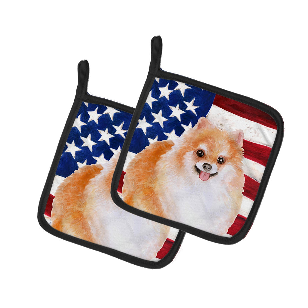 Pomeranian #2 Patriotic Pot Holder Set of 2 Heat Resistant Quilted Hot Pads 7.5 x 7.5 Inch, Insulated Kitchen Trivets for Cooking & Baking