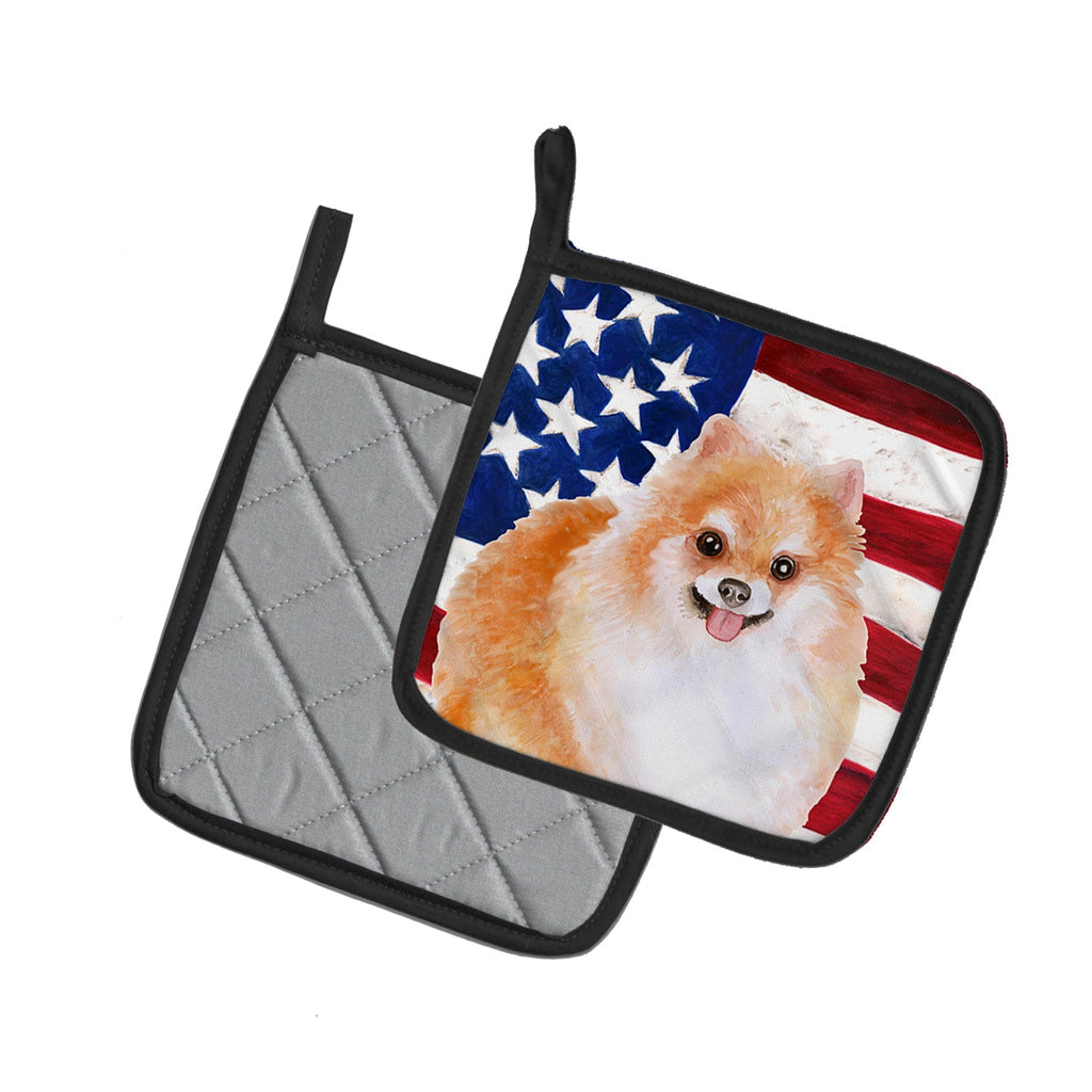 Pomeranian #2 Patriotic Pot Holder Set of 2 Heat Resistant Quilted Hot Pads 7.5 x 7.5 Inch, Insulated Kitchen Trivets for Cooking & Baking