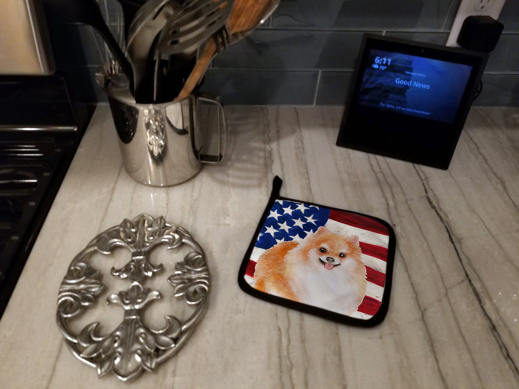 Pomeranian #2 Patriotic Pot Holder Set of 2 Heat Resistant Quilted Hot Pads 7.5 x 7.5 Inch, Insulated Kitchen Trivets for Cooking & Baking