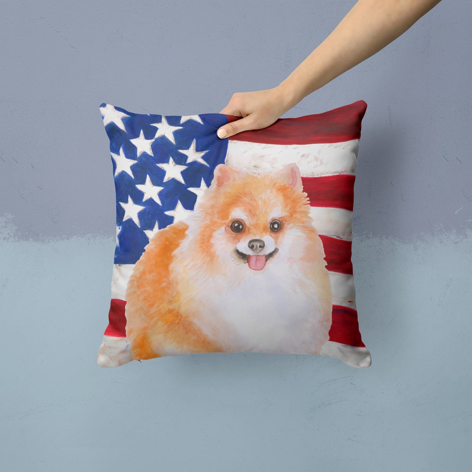 Pomeranian #2 Patriotic Decorative Throw Pillow 14x14 Indoor Outdoor Accent Cushion, Fabric Cover with Insert for Sofa, Bed, Porch & Living Room