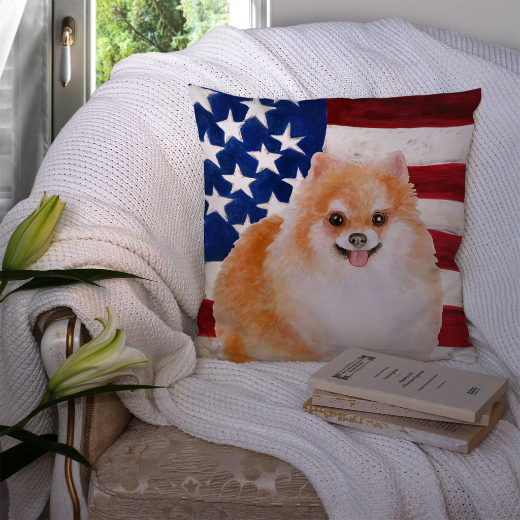 Pomeranian #2 Patriotic Decorative Throw Pillow 14x14 Indoor Outdoor Accent Cushion, Fabric Cover with Insert for Sofa, Bed, Porch & Living Room
