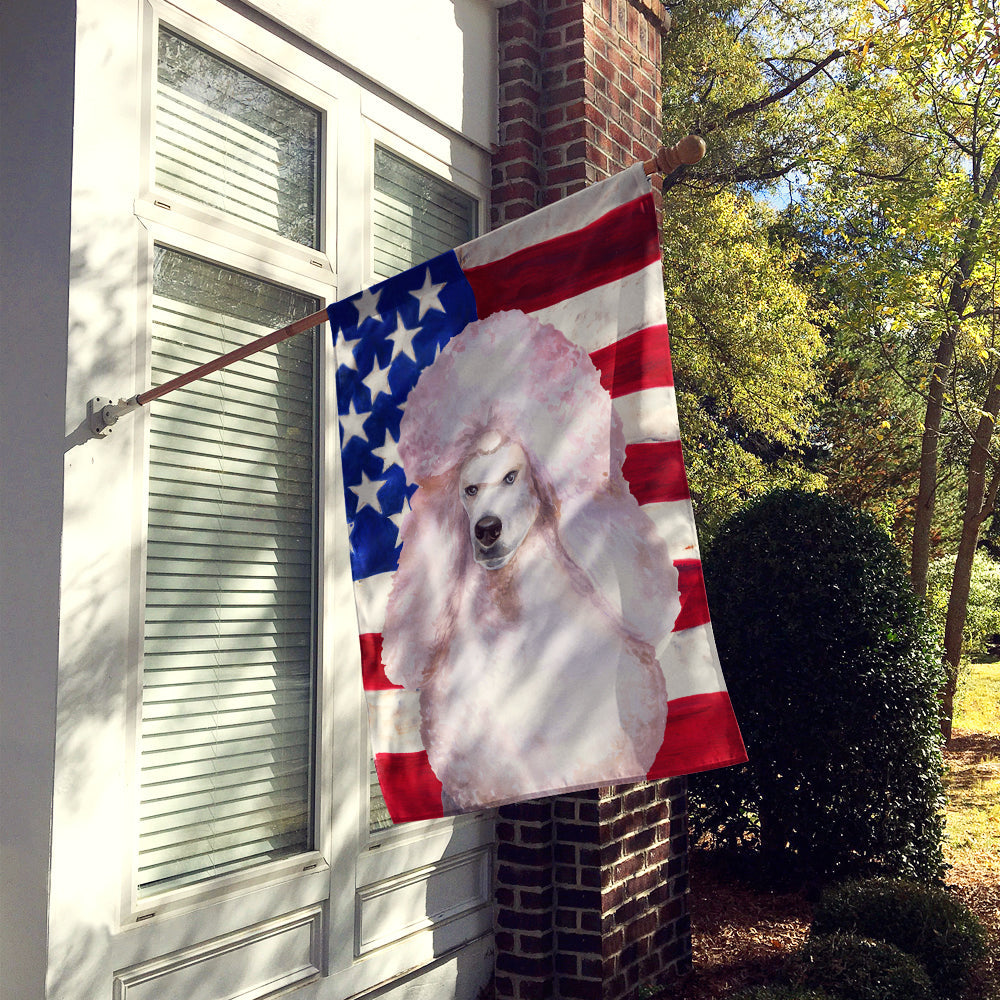 White Standard Poodle Patriotic House Flag 28x40 Porch Sleeve Pole Decorative Outside Yard Banner Artwork Wall Hanging, Polyester