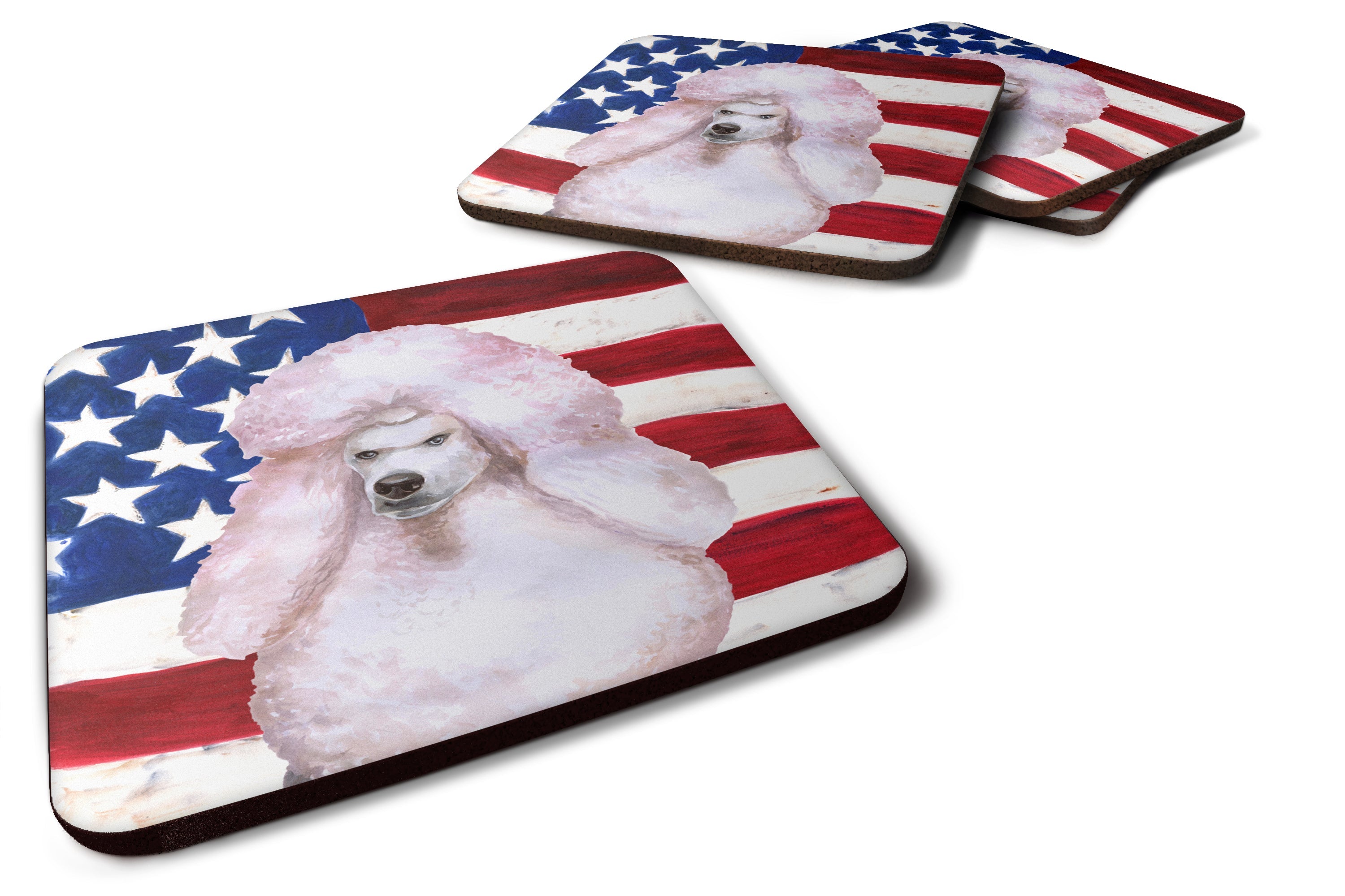White Standard Poodle Patriotic Foam Coasters Set of 4 Cup Coasters for Indoor Outdoor, Tabletop Protection, Anti Slip, Mouse pad Material