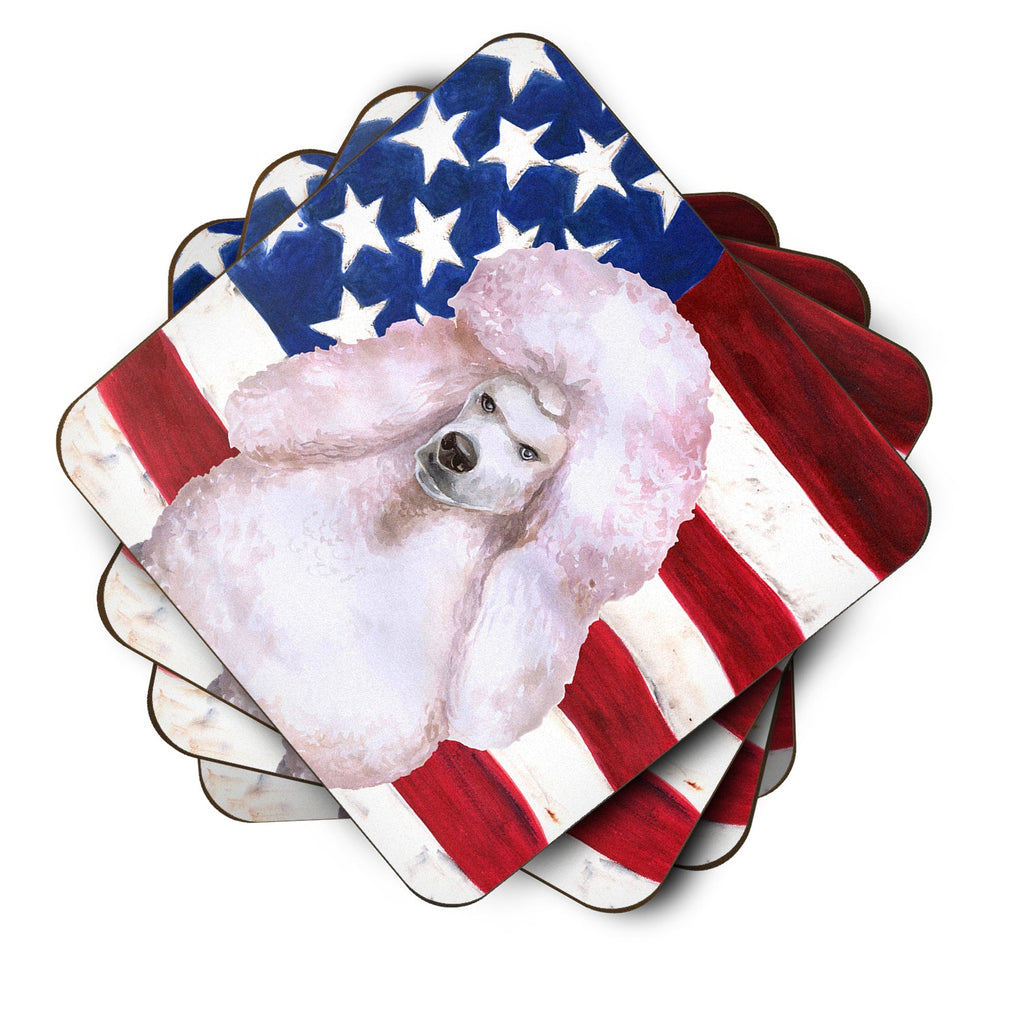 White Standard Poodle Patriotic Foam Coasters Set of 4 Cup Coasters for Indoor Outdoor, Tabletop Protection, Anti Slip, Mouse pad Material